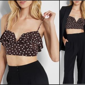 Body Contour Silky Polka Dot Ruffle Overlay V-Wire Cropped Cami from Express NWT